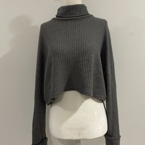 Wild Fable Grey Waffle Knit Fuzzy Cropped Long Sleeve Small